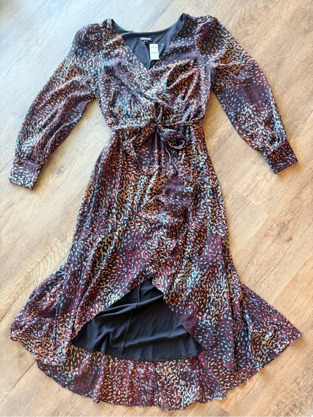 Express Burgundy Multicolor Printed Maxi Wrap Dress